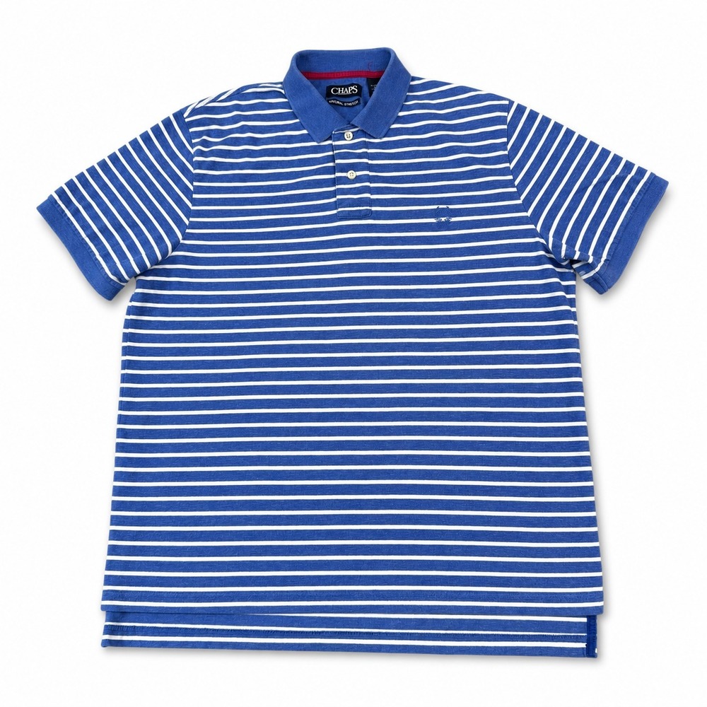 Chaps Natural Stretch Polo Shirt Mens XL Blue White‎ Striped Cotton Blend